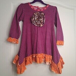 Jelly the Pug Purple Striped Orange Ruffle Tunic Top Dress